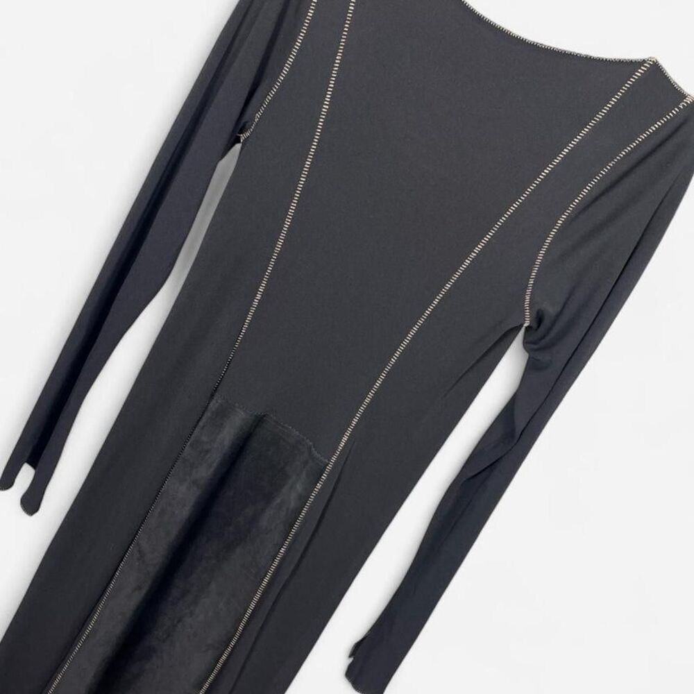 Vintage Black Suede Leather Paneling Contrast Stitch Whimsigoth Maxi Dress - Picture 7 of 8